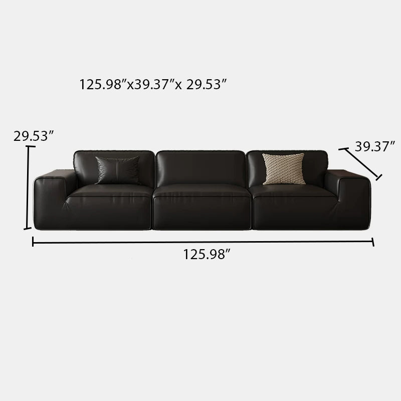 110.24" Luxury Faux Leather Sofa with Deep Seat, 3 Seater Comfy Sofa Set for Living Room, Waterproof & Scratch-Resistant, Black Finish
