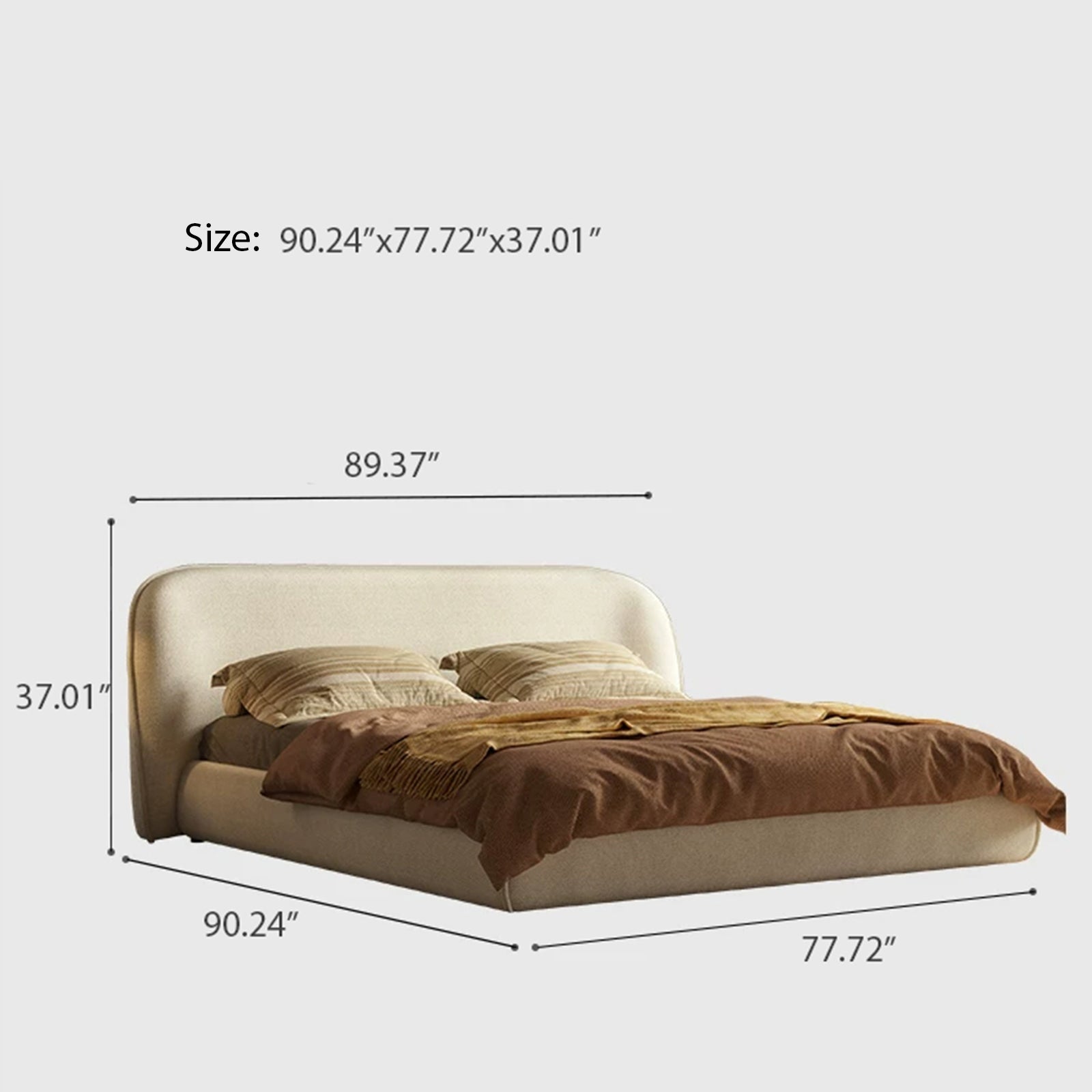 Cloud-Feel Bed Frame and Headboard, Upholstered Soft King Size Bed Frame with Round Edges, Linen Platform Bed for Apartments & Master Rooms & Guest Rooms, No Box Spring Needed,Beige