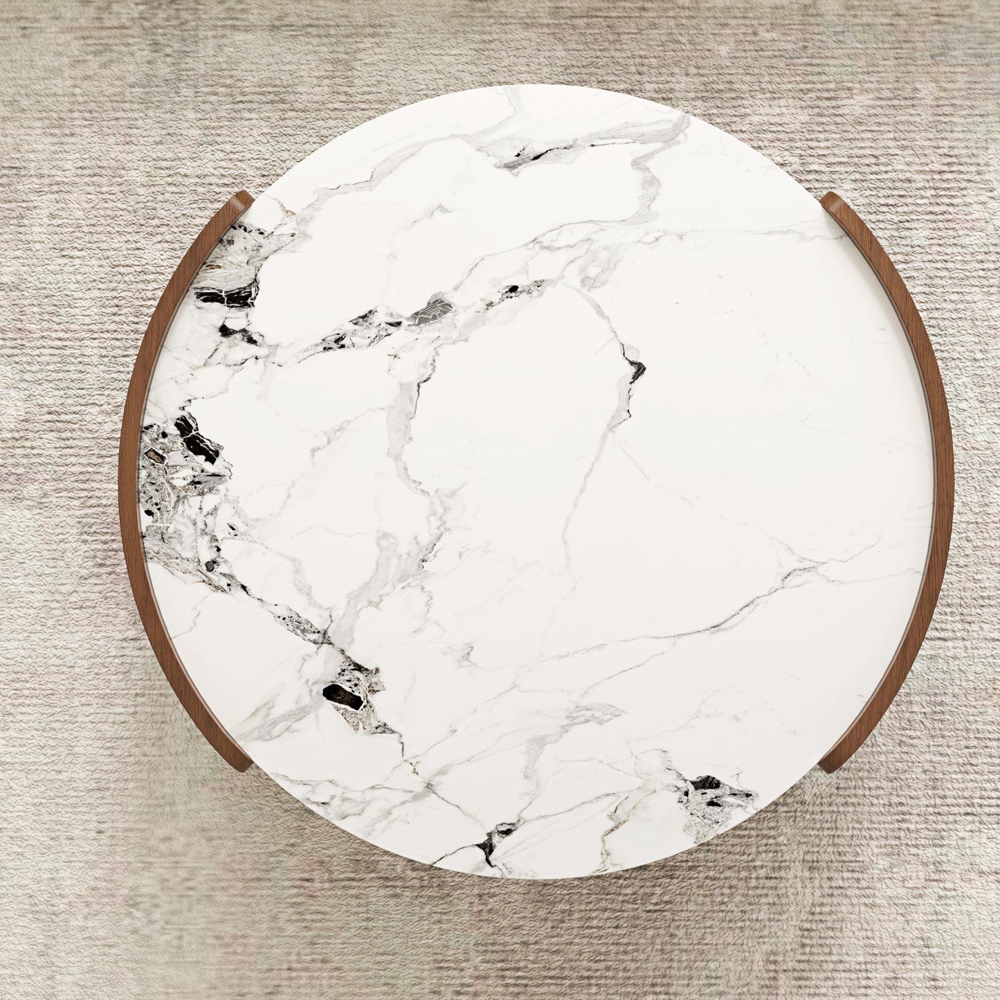 Walnut & Stone Round Coffee Table｜35.43" 2-Sided Curved Drawers