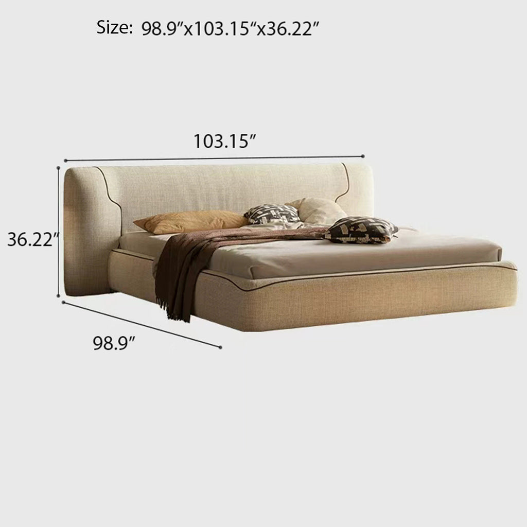 Queen Size Upholstered Platform Bed Frame with Extra-Wide Wingback Headboard, Sturdy Wooden Slats Low Profile for Bedroom