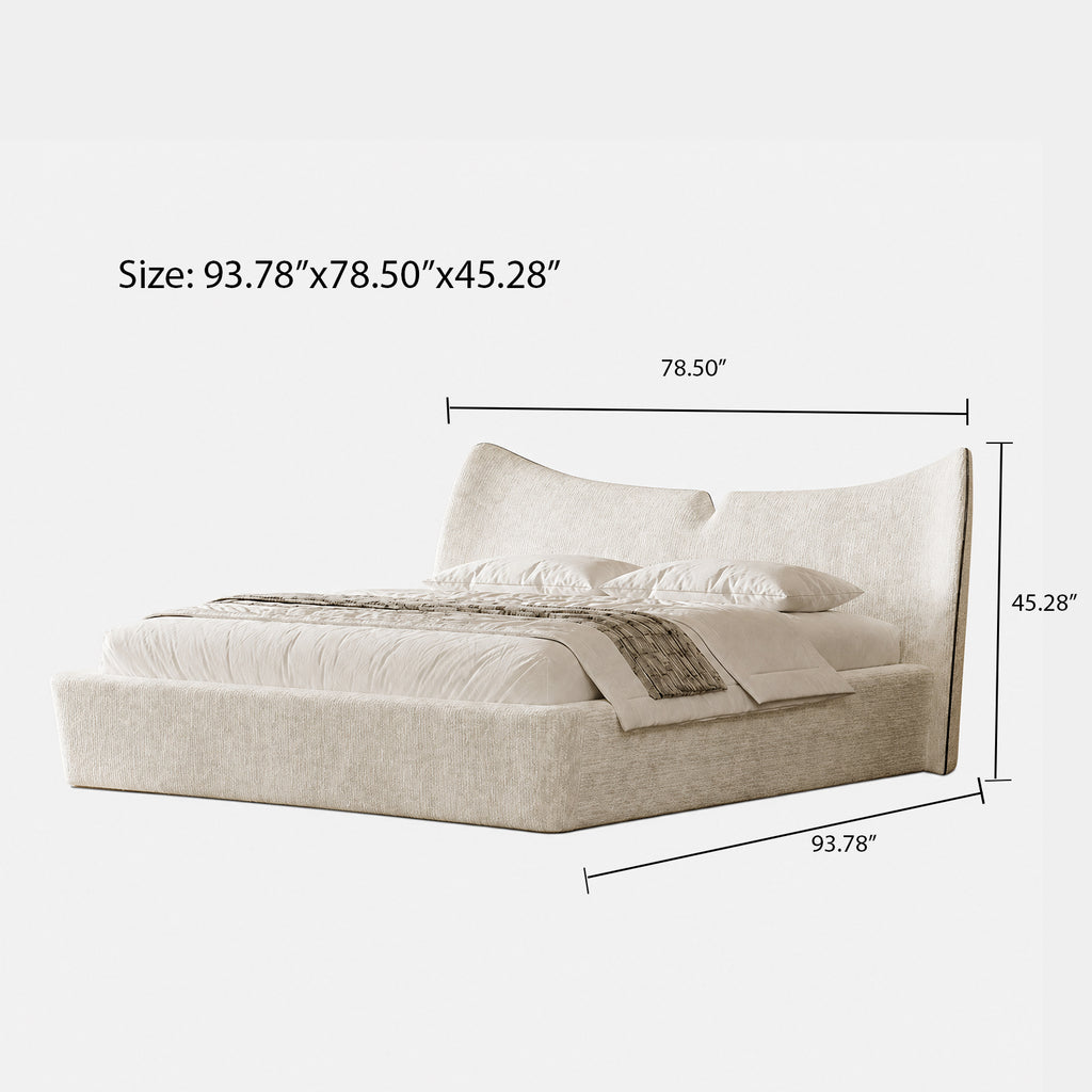 Modern Upholstered Platform Bed with Linen Headboard, Queen Size Wood Floor Bed Frame with High Wingback, No Box Spring Needed, Easy Assemble
