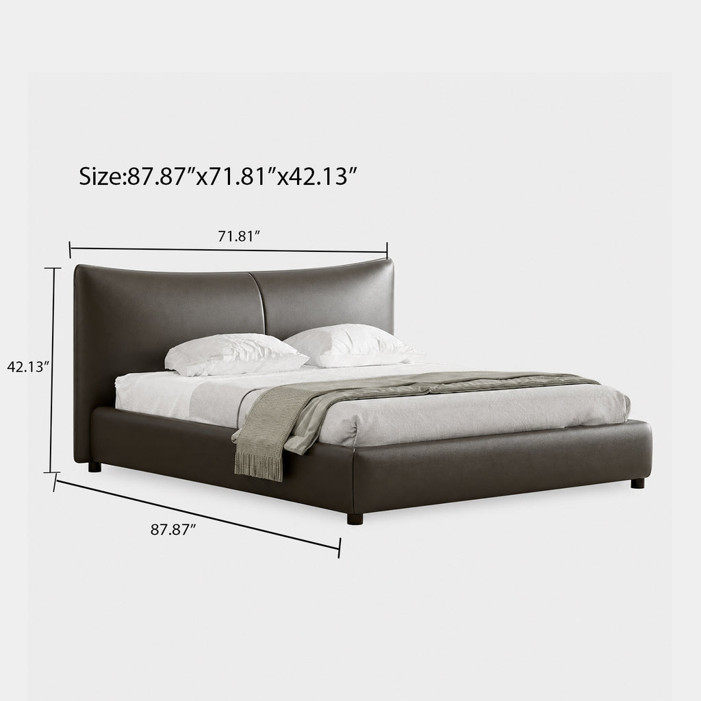 Queen Size Faux Leather Platform Bed with Wood Slats, Heavy Duty Mattress Foundation, No Box Spring Needed, Noise-Free, Easy Assembly,