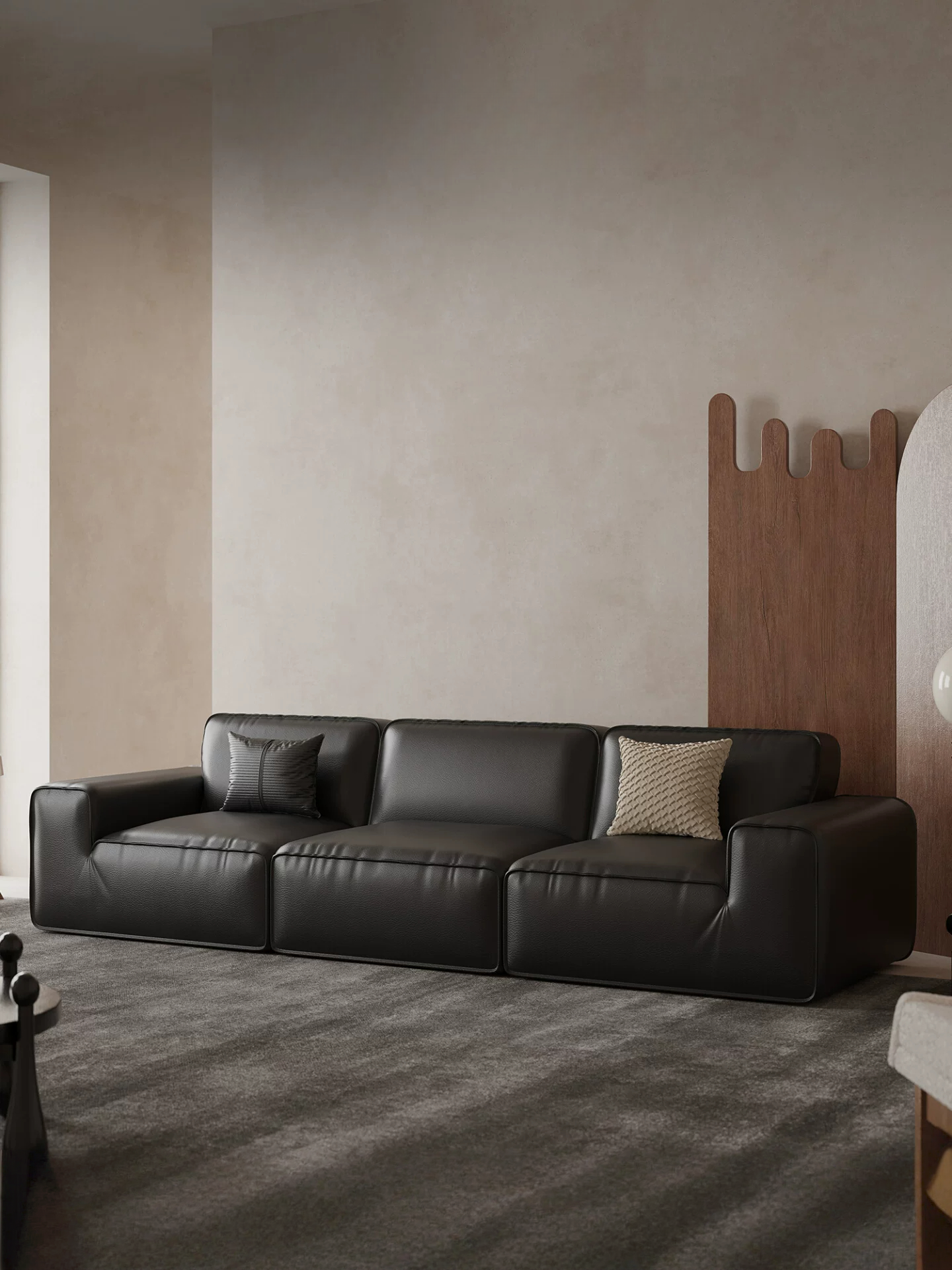 110.24" Luxury Faux Leather Sofa with Deep Seat, 3 Seater Comfy Sofa Set for Living Room, Waterproof & Scratch-Resistant, Black Finish