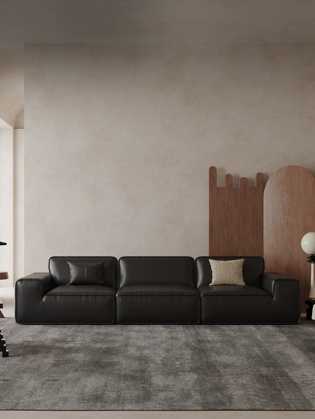110.24" Luxury Faux Leather Sofa with Deep Seat, 3 Seater Comfy Sofa Set for Living Room, Waterproof & Scratch-Resistant, Black Finish