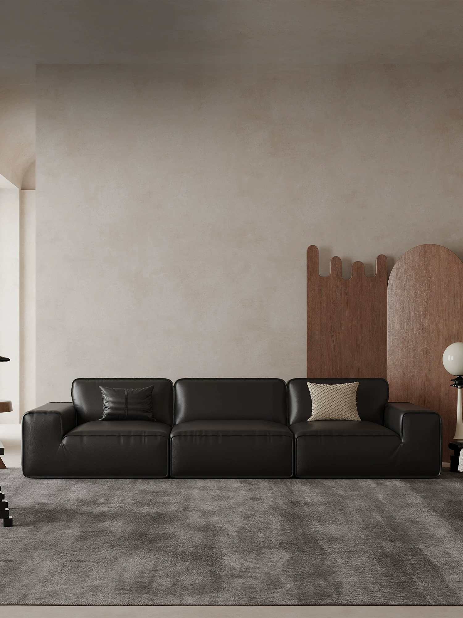 110.24" Luxury Faux Leather Sofa with Deep Seat, 3 Seater Comfy Sofa Set for Living Room, Waterproof & Scratch-Resistant, Black Finish