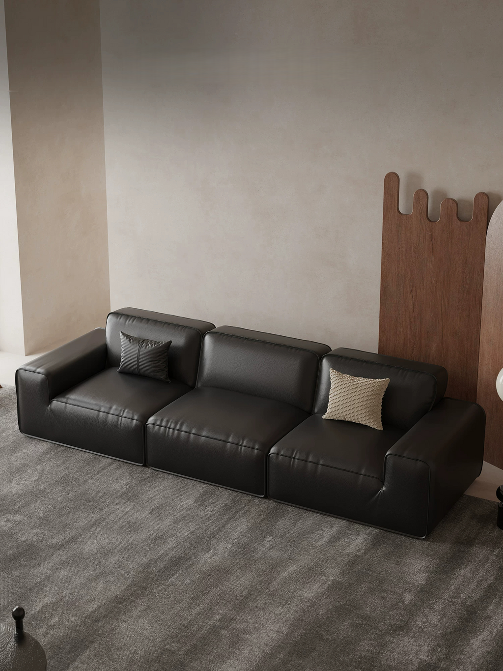 110.24" Luxury Faux Leather Sofa with Deep Seat, 3 Seater Comfy Sofa Set for Living Room, Waterproof & Scratch-Resistant, Black Finish
