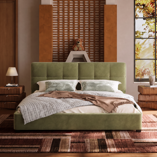 Thick Velvet Bed Silent Slats No Box Spring