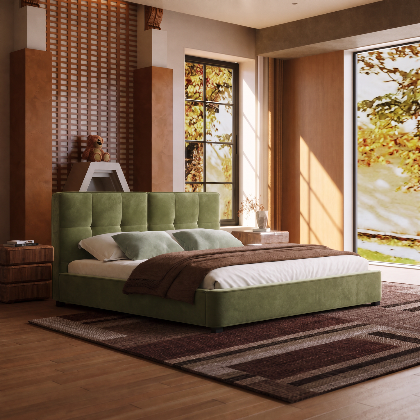 Thick Velvet Bed Silent Slats No Box Spring