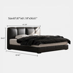 Queen Size Contemporary Faux Leather Upholstered Bed Frame, Luxury Black Platform Bed with Curved Soft Headboard, Heavy Duty Mattress Foundation, No Box Spring Required, Noise-Free Bedroom Furniture