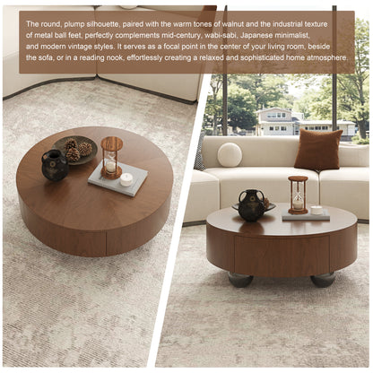 Walnut Coffee Table with Drawers | 35.4" Dual Silent Drawers
