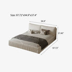 Queen Size Linen Bed Frame, Upholstered Platform Bed with Thick Removable Headboard & Rounded Corners, No Box Spring Needed, Easy Assembly, White