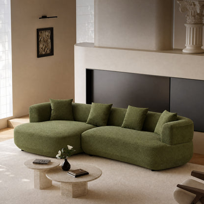 Olive green 110-inch curved modular sofa - asymmetrical partitioned deep seat sofa