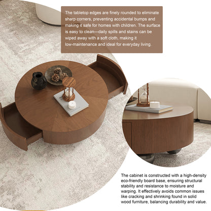 Walnut Coffee Table with Drawers | 35.4" Dual Silent Drawers