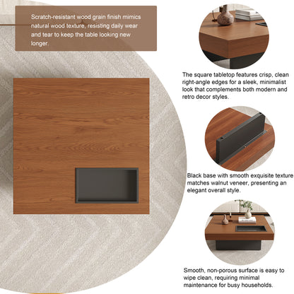 Square Low Coffee Table｜35.43" Hidden Tray, Scratchproof Wood Grain