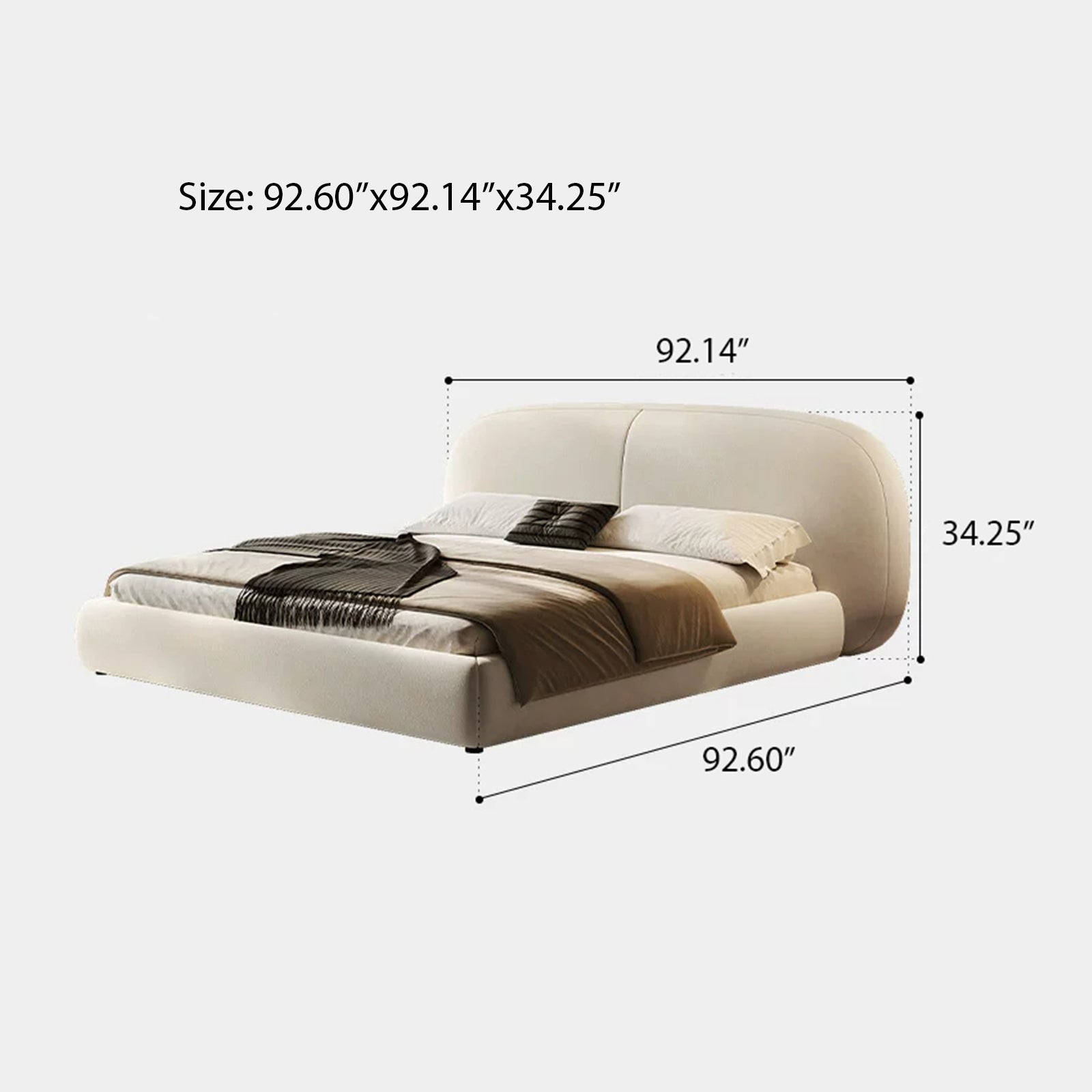 Queen Size Cloud-Feel Bed Frame, White Upholstered Platform Bed Frame with Soft Headboard, Thickened Footboard, Rounded Corners, No Box Spring Required, Easy Assembly