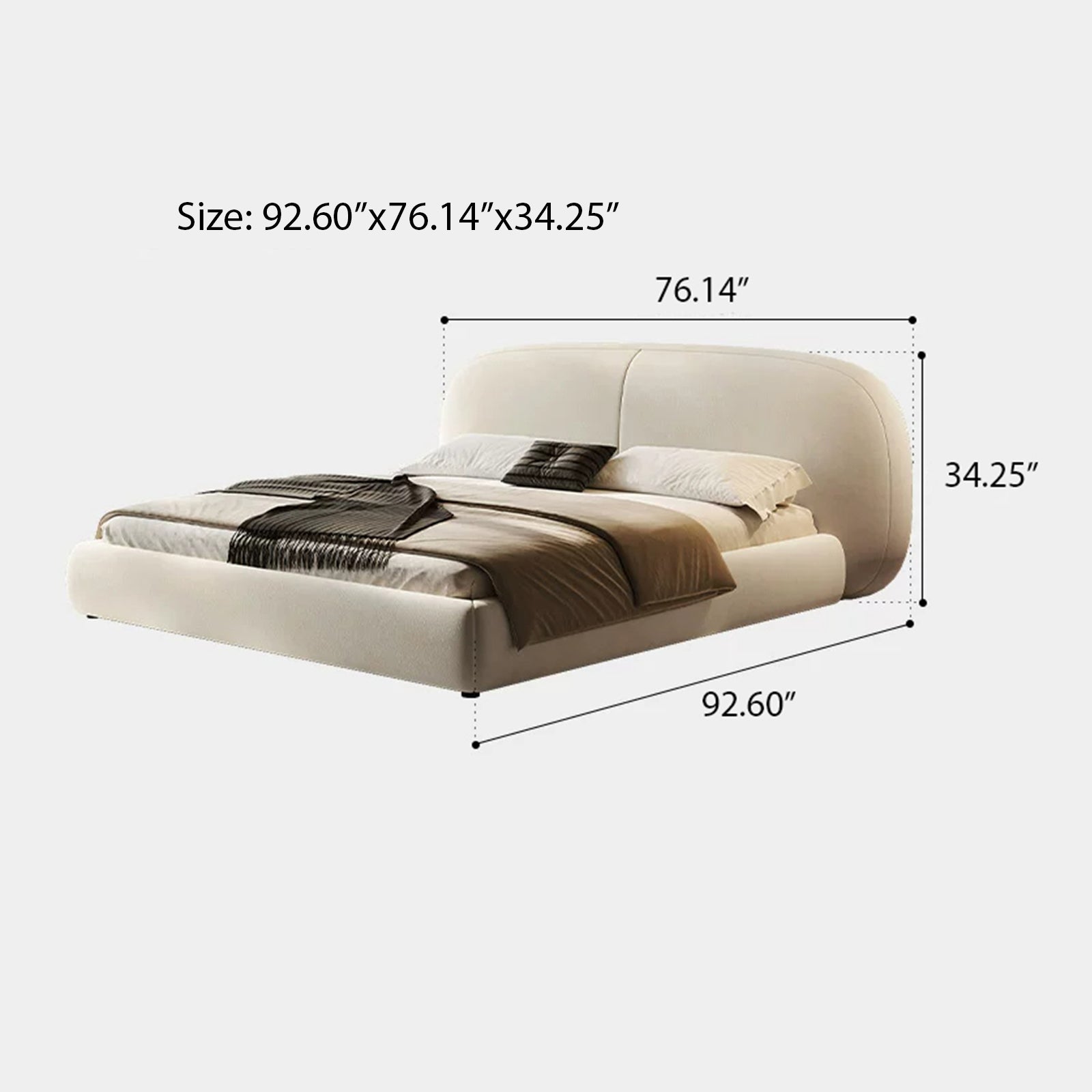 Queen Size Cloud-Feel Bed Frame, White Upholstered Platform Bed Frame with Soft Headboard, Thickened Footboard, Rounded Corners, No Box Spring Required, Easy Assembly