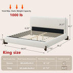Queen Size Boucle Cloud-Feel Bed Frame, White Upholstered Platform Bed with Soft Headboard, Solid Wood Legs, No Box Spring Required, Easy Assembly