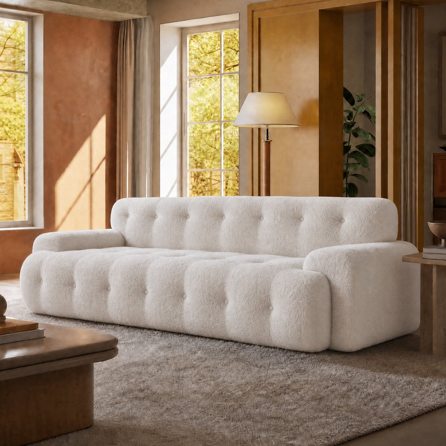White 88-inch cloud sofa with armrests