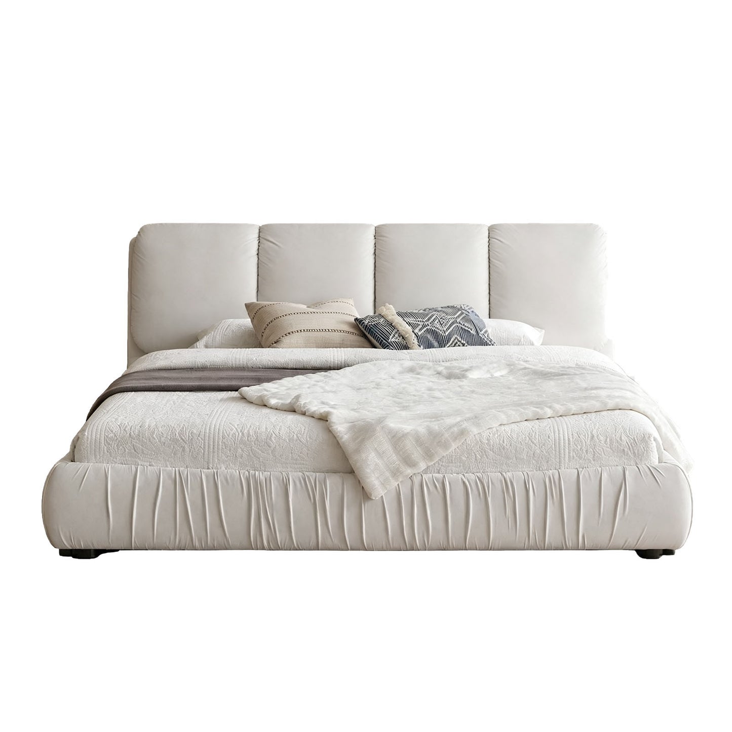 Low Profile Cloud Chenille Bed Non-Slip Slats Wabi-Sabi Apartment Skin-Safe Assembly