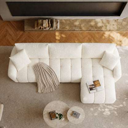 110" White Modular L-Sofa – Boucle Fabric, Lounge Sleeper, Heavy Duty 2000lbs