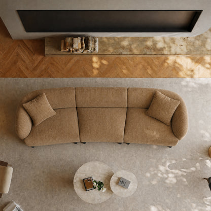 98.5-inch modular three-seater sofa - with two throw pillows, solid wood frame, capable of supporting 2000 pounds, brown color scheme