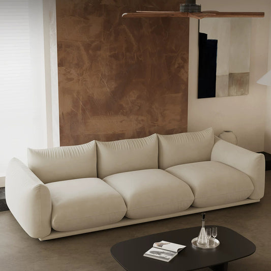 110.24" Large Sofa for Living Room, Cream Cloud-Feel Couch, Mid Century Modern 3 Seater Upholstered Couch