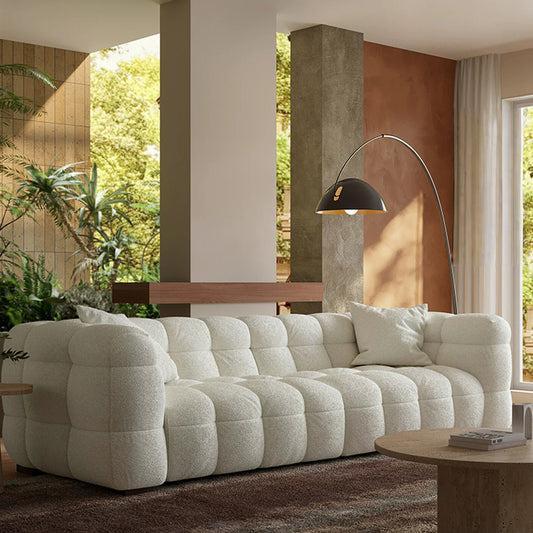 99.6" Comfy Boucle Upholstered Sofa Couch, Tufted Cozy 3-Seater Deep Seat Modern Oversized Loveseat Cloud-Feel Couch