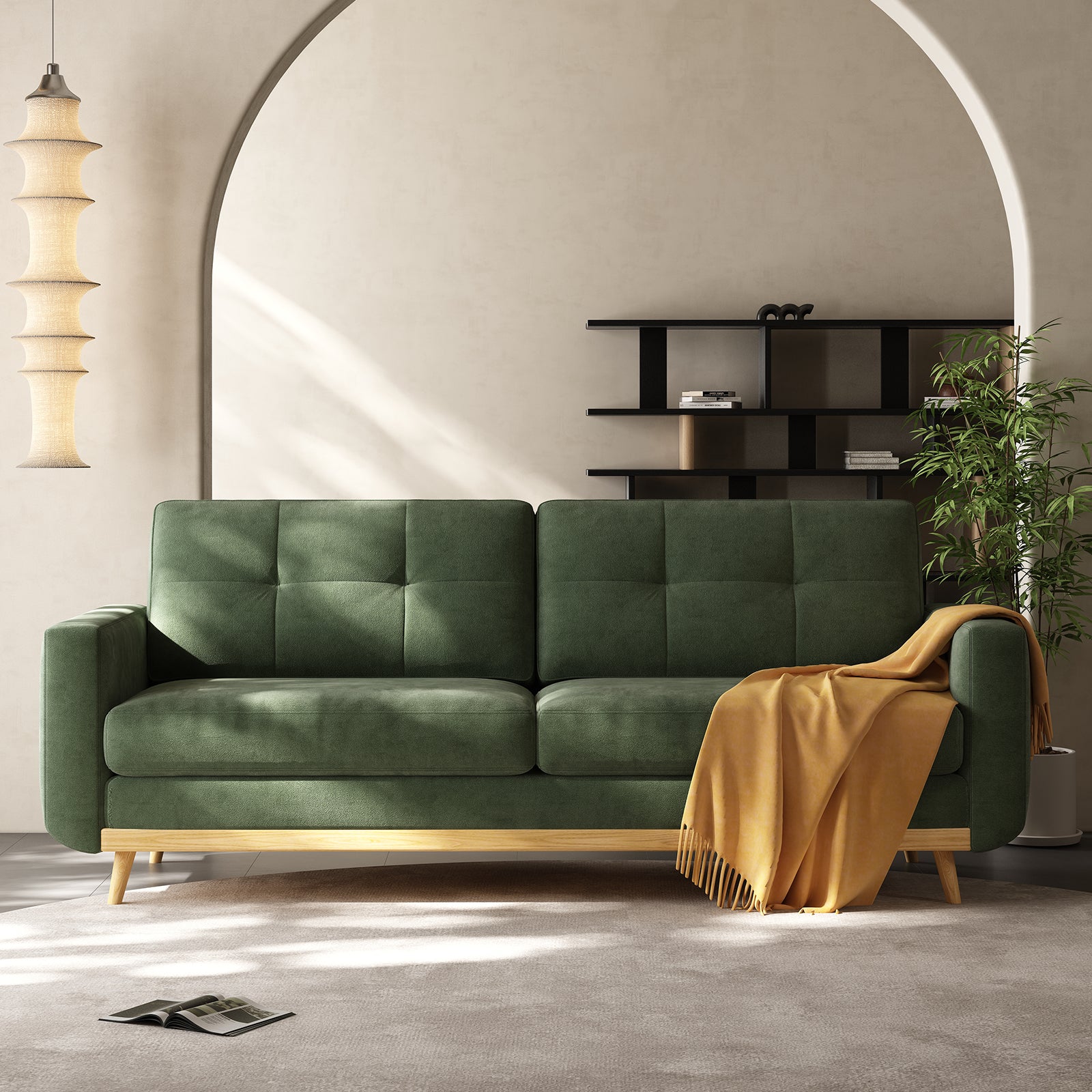 67.7” Loveseat Sofa, Mid Century Modern Decor Love Seat Couches for Living Room, Button Tufted Upholstered Small Couch for Bedroom, Solid and Easy to Install Furniture