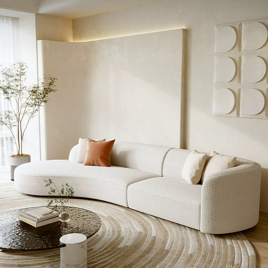 Modern 122" W Left Hand Facing Curved Couch, Minimalist Comfy Boucle Fabric Sofa