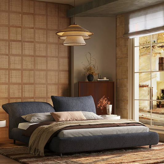 Queen Size Modern Chenille Fabric Upholstered Platform Bed Frame with Soft Headboard