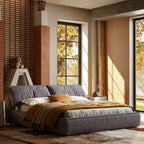 Queen Size Upholstered Platform Bed Frame with Oversized Padded Headboard, Modern Low Profile Bed Frame, No Box Spring Needed