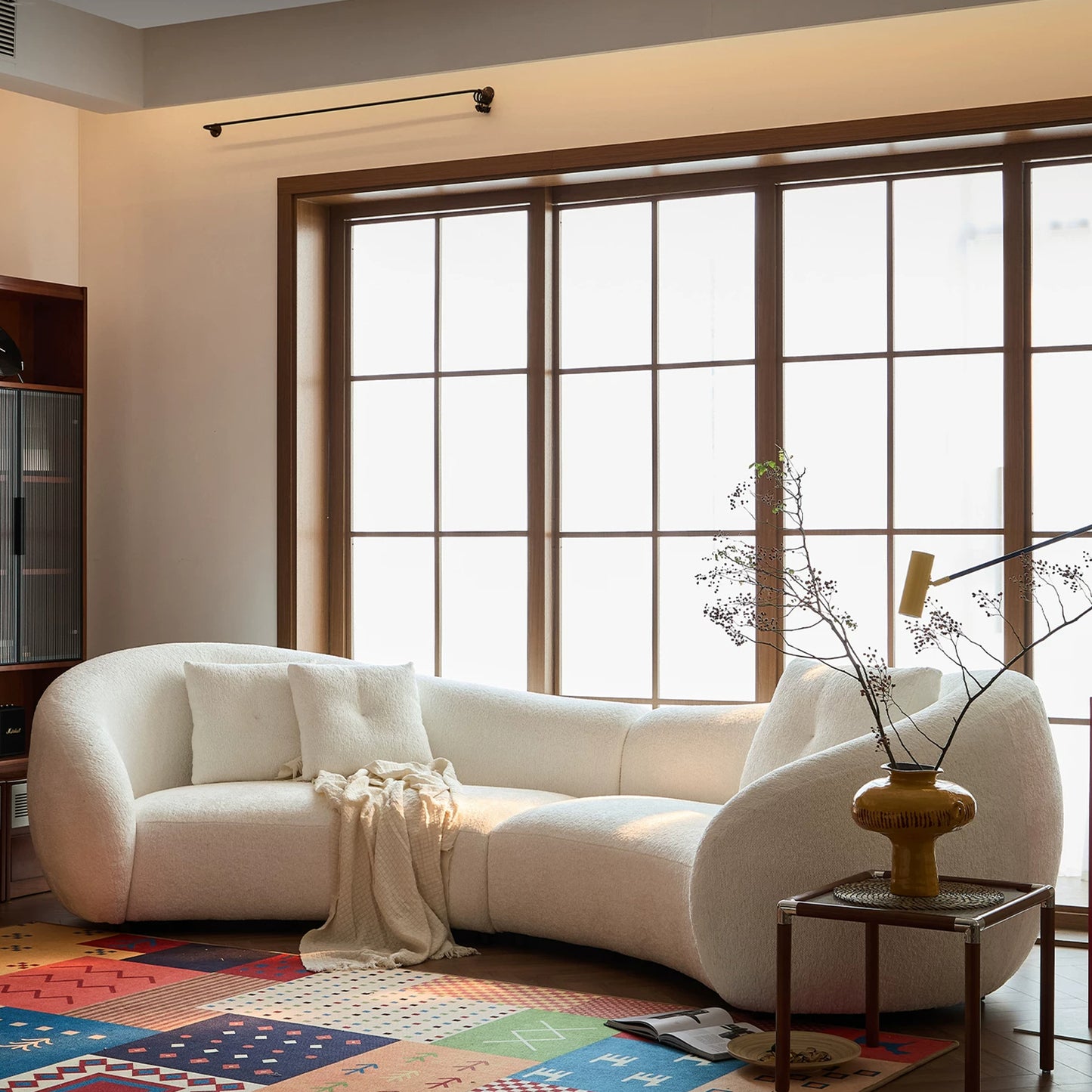 110.24" Modern Curved Sofa with Elegant Love Heart Design,Plush Beige Fabric Couch