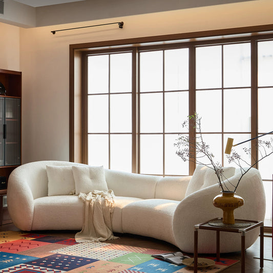 110.24" Modern Curved Sofa with Elegant Love Heart Design,Plush Beige Fabric Couch
