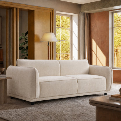 Minimalist rounded-edge combination module sofa, 84-inch white 2-seater, a rustic style sofa with a load-bearing capacity of 2000 pounds, suitable for various scenarios such as studios and villas.