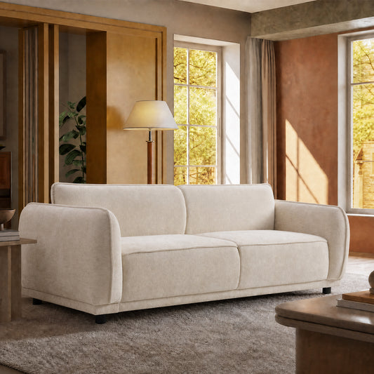 Minimalist rounded-edge combination module sofa, 84-inch white 2-seater, a rustic style sofa with a load-bearing capacity of 2000 pounds, suitable for various scenarios such as studios and villas.