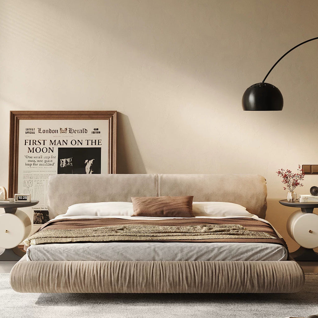 Queen Size Cloud-Feel Bed Frame with Oversized Padded Headboard, Modern Luxury Upholstered Platform Bed, Low Profile Soft Bed Frame with Solid Wood Slats, No Box Spring Needed