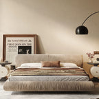 Queen Size Cloud-Feel Bed Frame with Oversized Padded Headboard, Modern Luxury Upholstered Platform Bed, Low Profile Soft Bed Frame with Solid Wood Slats, No Box Spring Needed