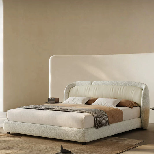 Modern Queen Size Bed Frame with Wingback Headboard, Wooden Slats Support