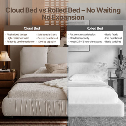 Low Profile Cloud Chenille Bed Non-Slip Slats Wabi-Sabi Apartment Skin-Safe Assembly