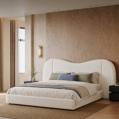 Neutral Organic Wavy Silhouette Plush Cloud King Upholstered Bed