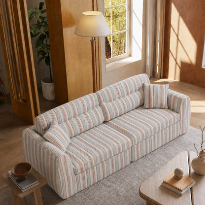 Modern multi-color striped 111.02-inch double sofa - modular design, comfortable and relaxing bed, equipped with cushions, made of solid wood, with a load-bearing capacity of 2000 pounds, easy to assemble