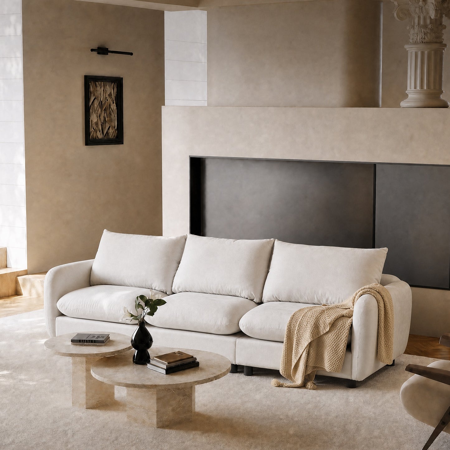 99.5" White Sectional Sofa – 3-Seat Lounge Sleeper, Heavy Duty 2000lbs
