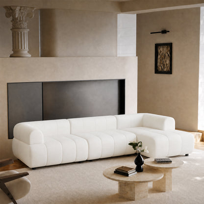 122-inch white wave modular L-shaped sofa, plush curved corner cloud sofa with armrests, with a load capacity of 2000 pounds, modern minimalist style