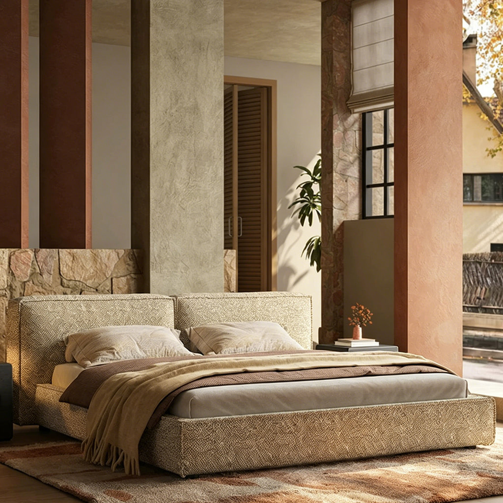 Queen Size Linen Upholstered Platform Bed Frame, Modern Style Cloud-Feel Bed with Low Profile Headboard, No Box Spring Needed, Beige