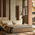 Queen Size Linen Upholstered Platform Bed Frame, Modern Style Cloud-Feel Bed with Low Profile Headboard, No Box Spring Needed, Beige