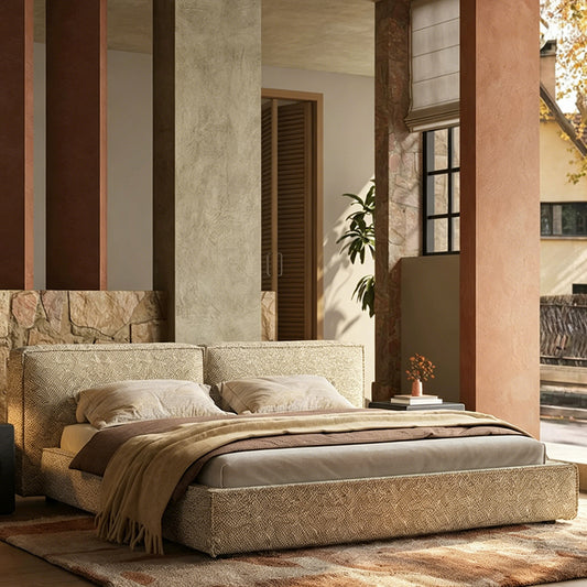 Queen Size Modern Style Cloud-Feel  Linen Upholstered Platform Bed Frame
