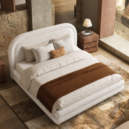 Neutral Minimal Curved Arch Dome Cloud Boucle Queen Bed Frame