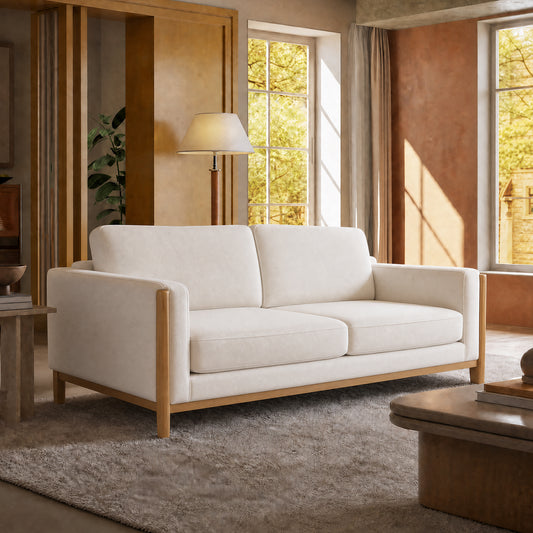 79-inch Cream-colored Medieval Double Sofa | Durable solid wood frame, with a load-bearing capacity of 2000 pounds. Suitable for small-sized living rooms. Modular design.