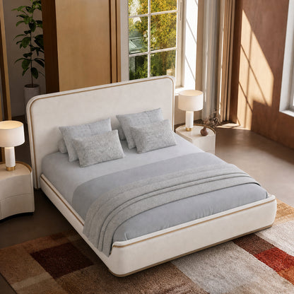 Rounded Gold-Trim Texture Fabric High-Weight Platform Bed