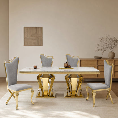 66.9"MDF Marble Top Dining Table , Stainless Steel with Diamond-Shaped Base